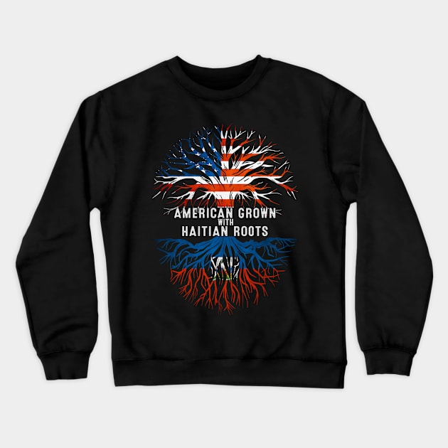 American Grown With Haitian Roots Tree Haiti Flag Usa Crewneck Sweatshirt by Henry jonh